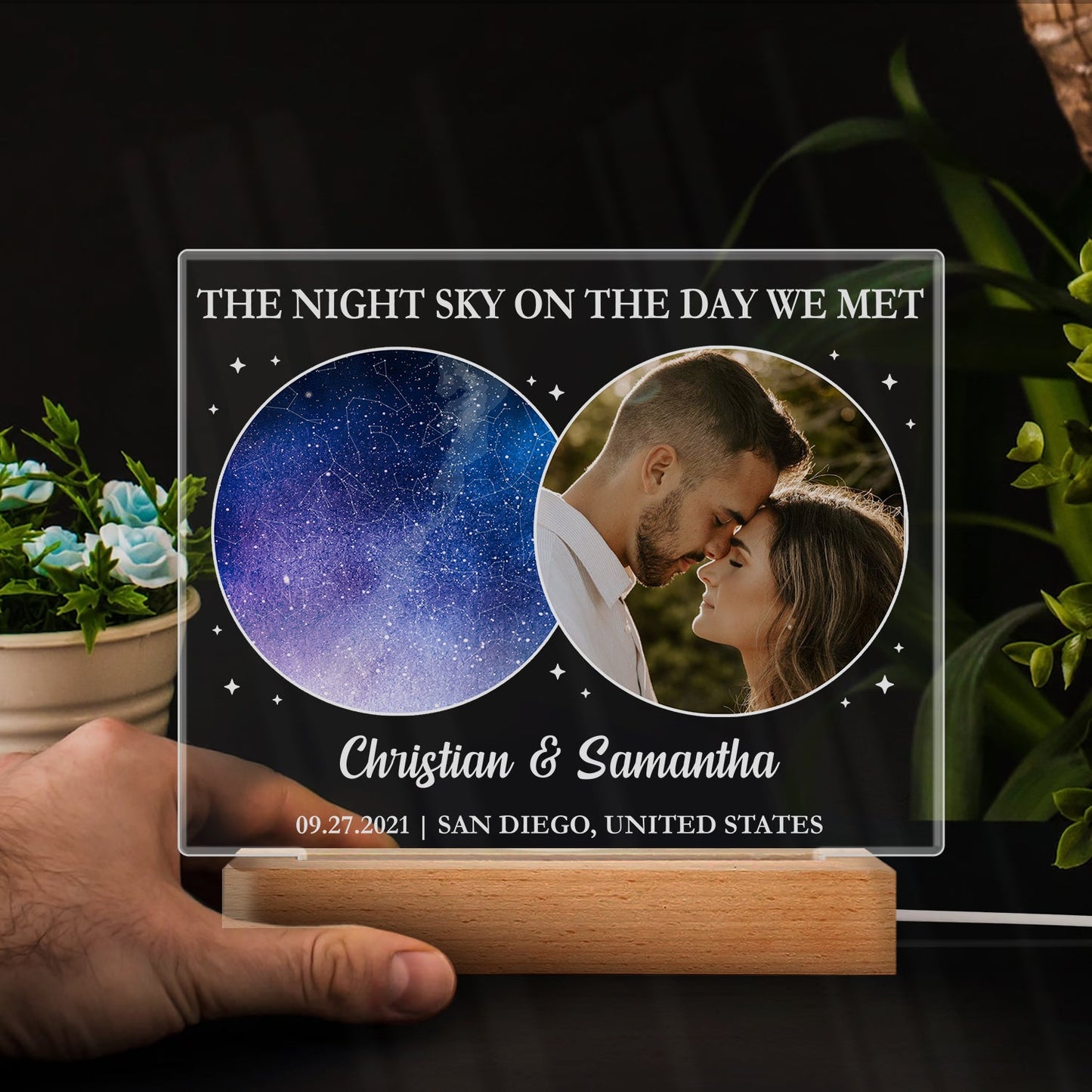 Star Map Custom Photo Under This Sky It All Began - Gift For Couples - Personalized 3D Led Light Wooden Base