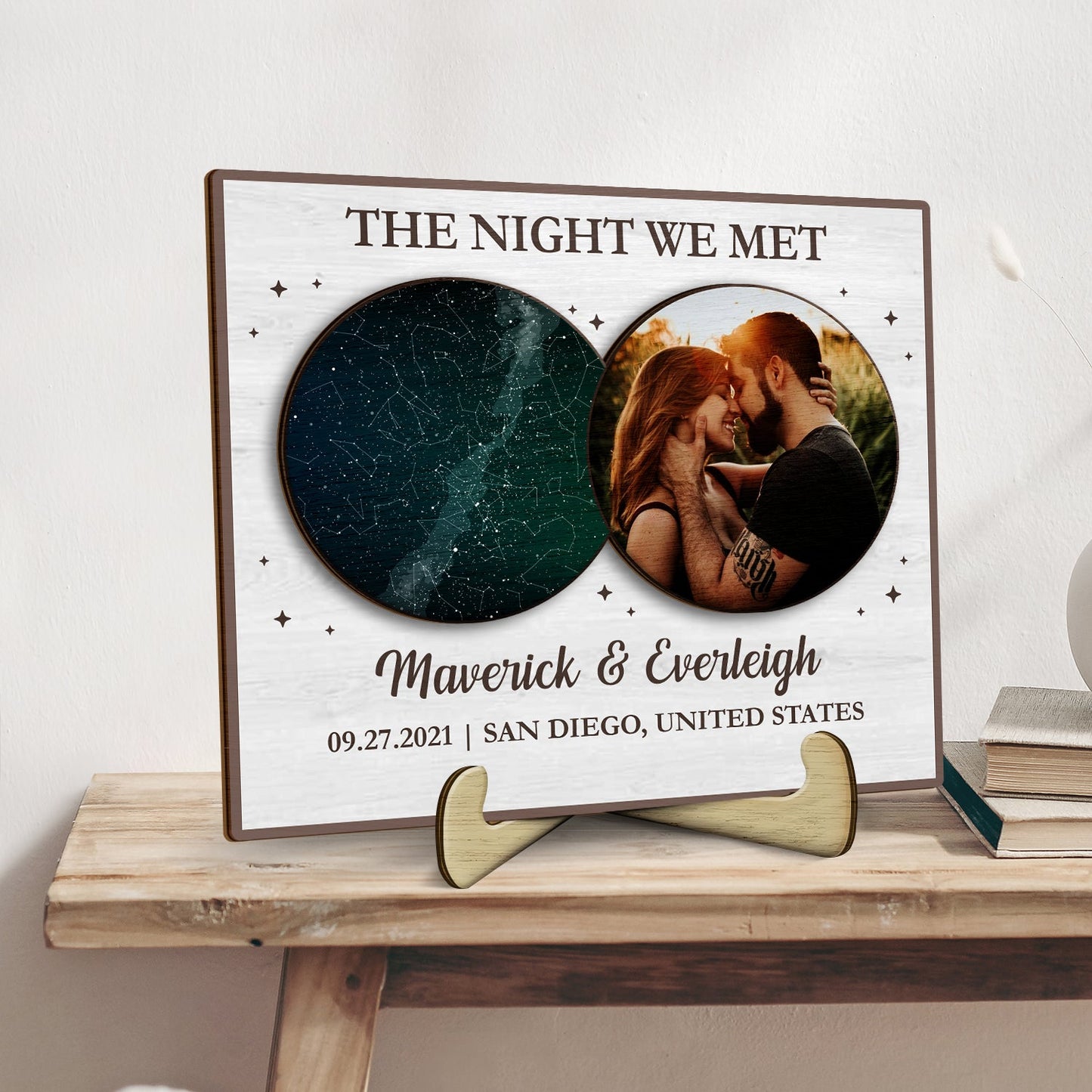 Star Map Custom Photo Under This Sky It All Began - Gift For Couples - Personalized 2-Layered Wooden Plaque With Stand