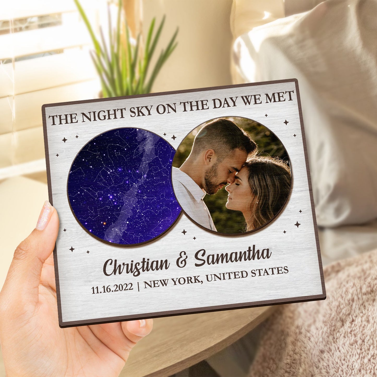 Star Map Custom Photo Under This Sky It All Began - Gift For Couples - Personalized 2-Layered Wooden Plaque With Stand