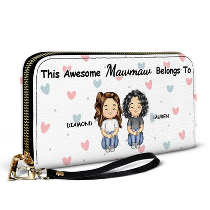 This Awesome Grandma Belongs To - Gift For Mom, Mother, Grandma - Personalized Leather Long Wallet