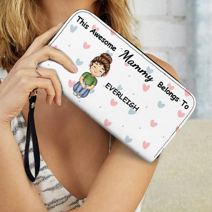 This Awesome Grandma Belongs To - Gift For Mom, Mother, Grandma - Personalized Leather Long Wallet