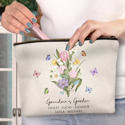 Mom's Garden Butterfly Flower - Gift For Mom, Grandma, Mommy - Personalized Cosmetic Bag