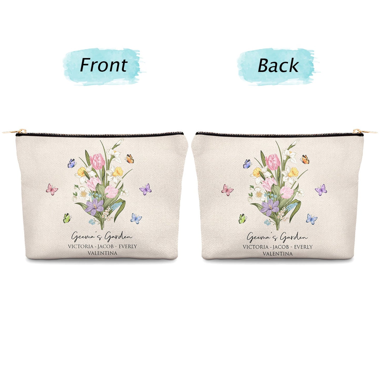 Mom's Garden Butterfly Flower - Gift For Mom, Grandma, Mommy - Personalized Cosmetic Bag
