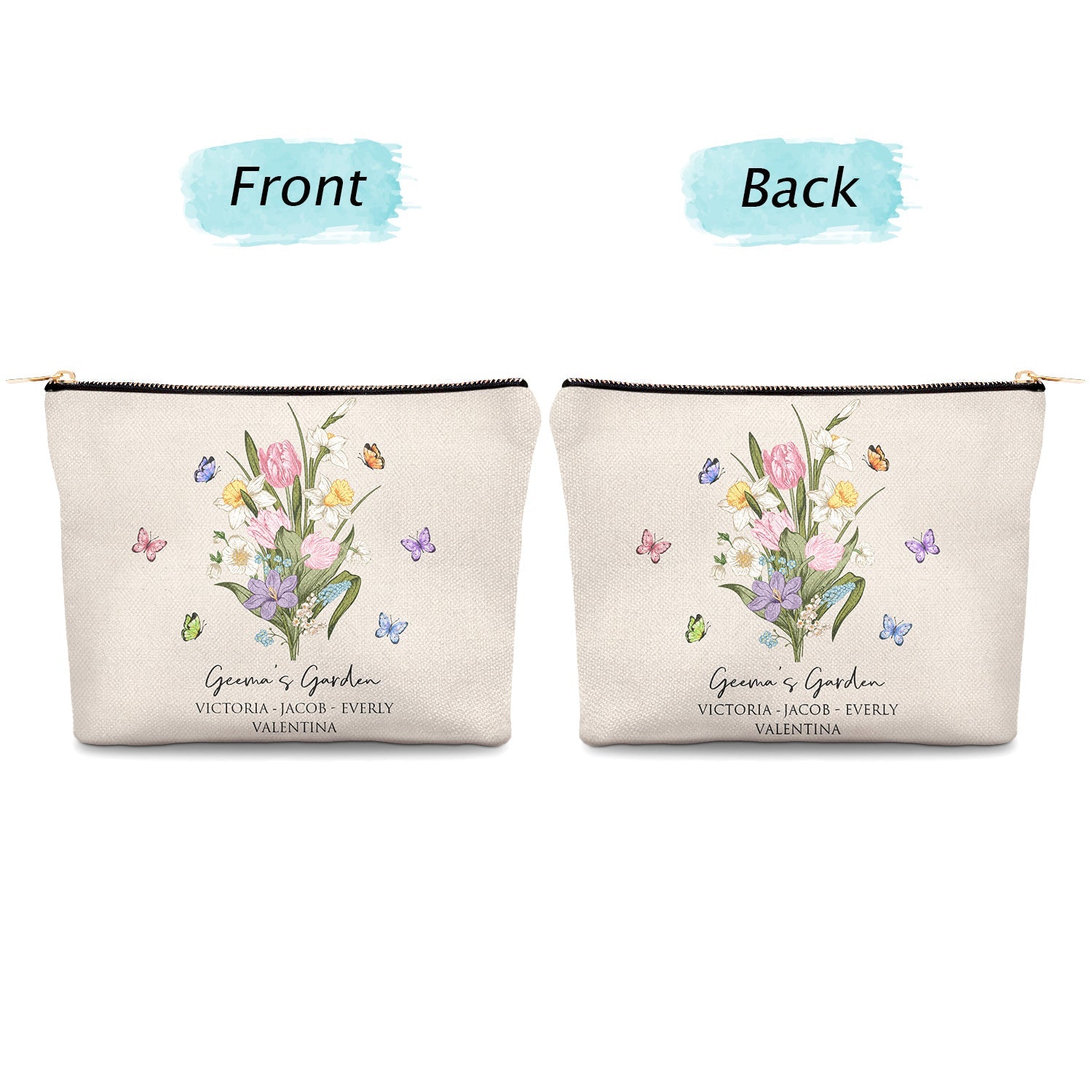 Mom's Garden Butterfly Flower - Gift For Mom, Grandma, Mommy - Personalized Cosmetic Bag