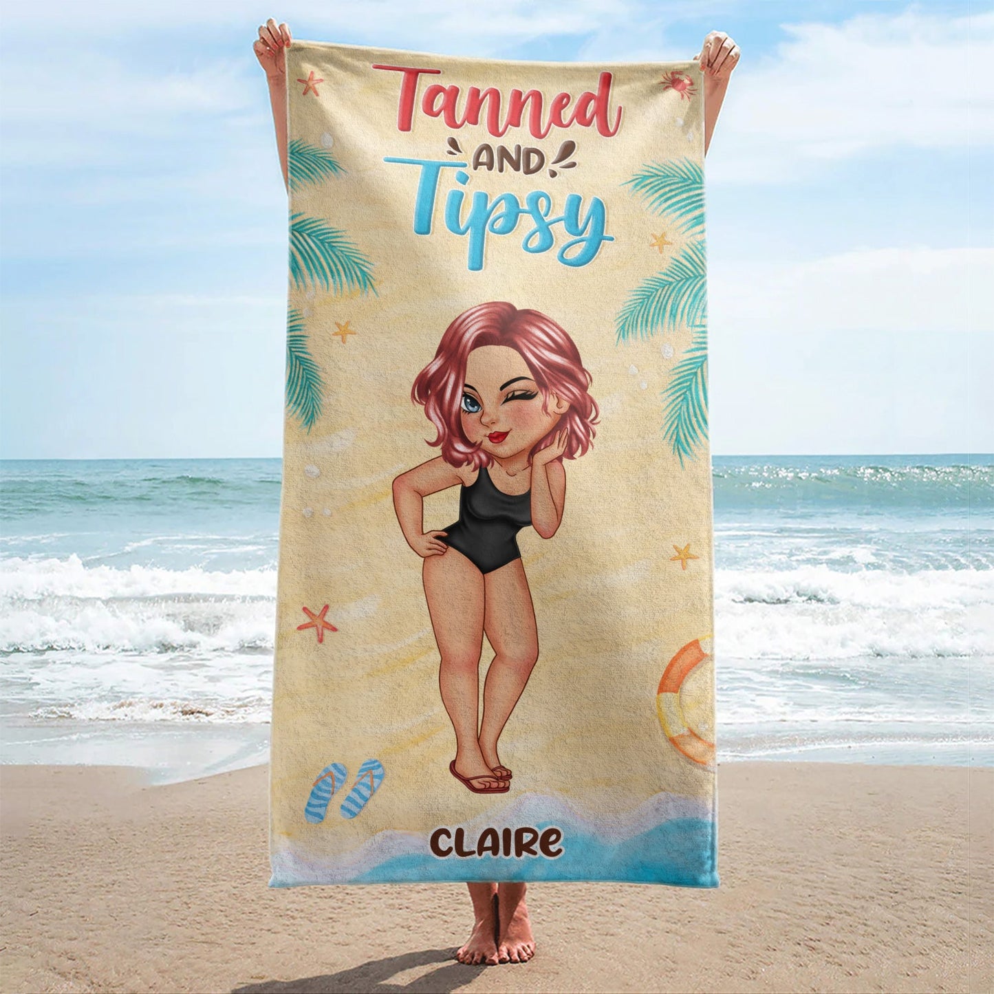 Beach Lovin' Girl Traveling Poolside Swimming Picnic - Birthday, Vacation Gift For Her, Besties - Personalized Beach Towel