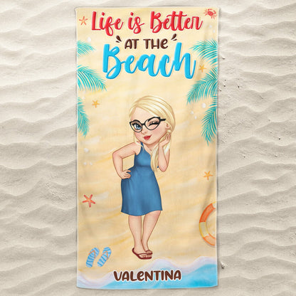 Beach Lovin' Girl Traveling Poolside Swimming Picnic - Birthday, Vacation Gift For Her, Besties - Personalized Beach Towel