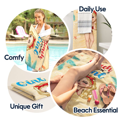 Beach Lovin' Girl Traveling Poolside Swimming Picnic - Birthday, Vacation Gift For Her, Besties - Personalized Beach Towel