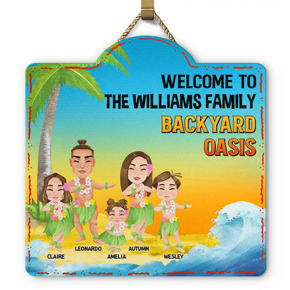 Family Backyard Oasis - Personalized Custom Shaped Wood Sign