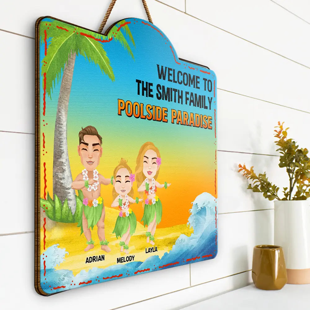 Family Backyard Oasis - Personalized Custom Shaped Wood Sign