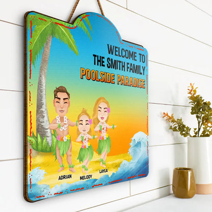 Family Backyard Oasis - Personalized Custom Shaped Wood Sign