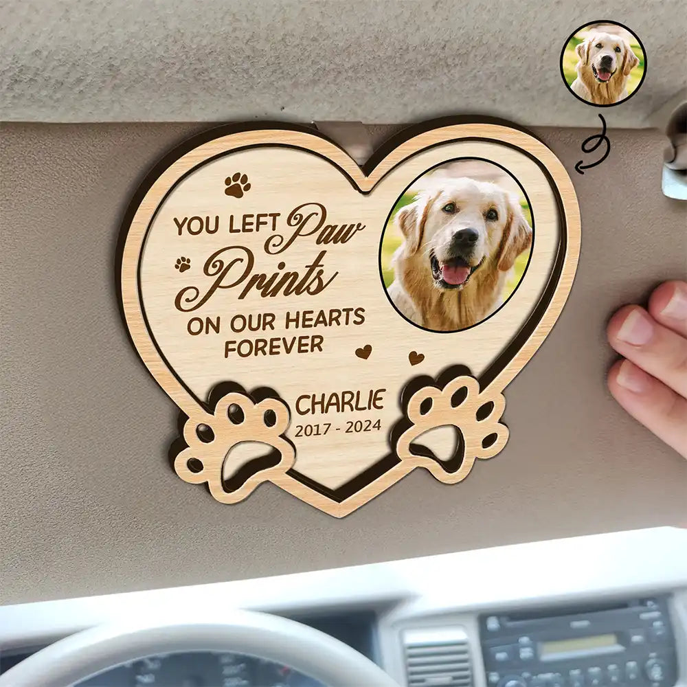 Custom Photo You Left Paw Prints On My Heart Forever - Personalized Custom Shaped Car Visor Clip