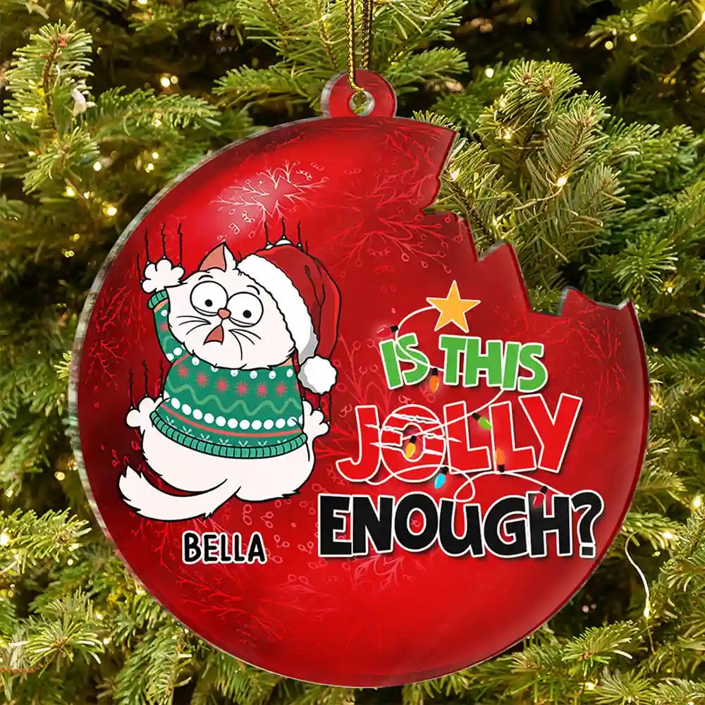 Is This Jolly Enough Funny Cartoon Cat - Personalized Custom Shaped Acrylic Ornament