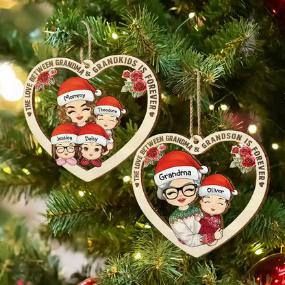 The Love Between Grandma And Grandkids Is Forever - Personalized Wooden Cutout Ornament