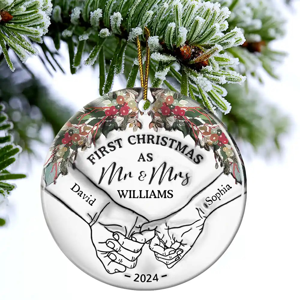 Holding Hands First Christmas Couple - 3D Inflated Effect Printed Ornament, Personalized Acrylic Ornament