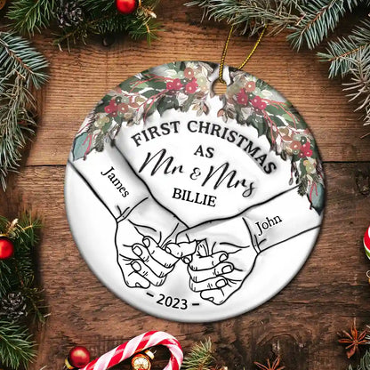 Holding Hands First Christmas Couple - 3D Inflated Effect Printed Ornament, Personalized Acrylic Ornament