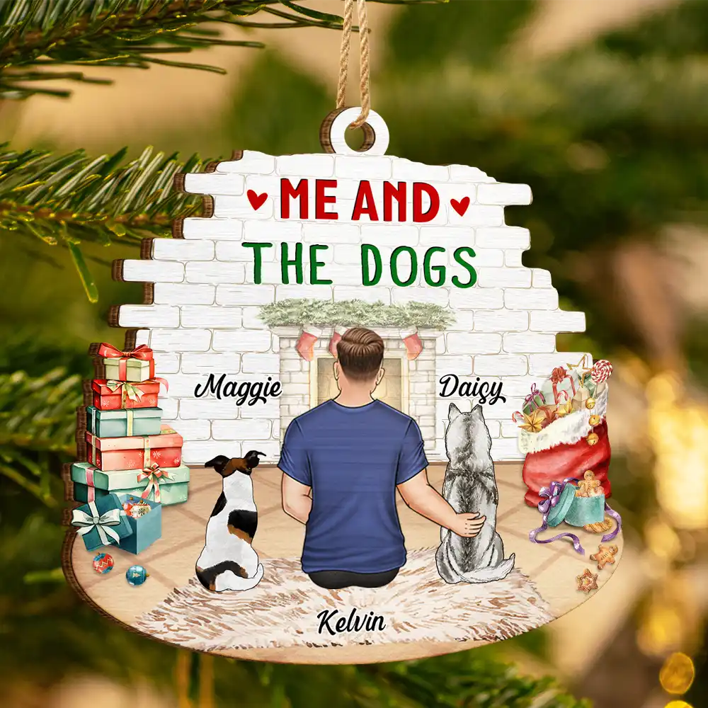 You & Me & The Dog Christmas Couple - Personalized Custom Shaped Wooden Ornament