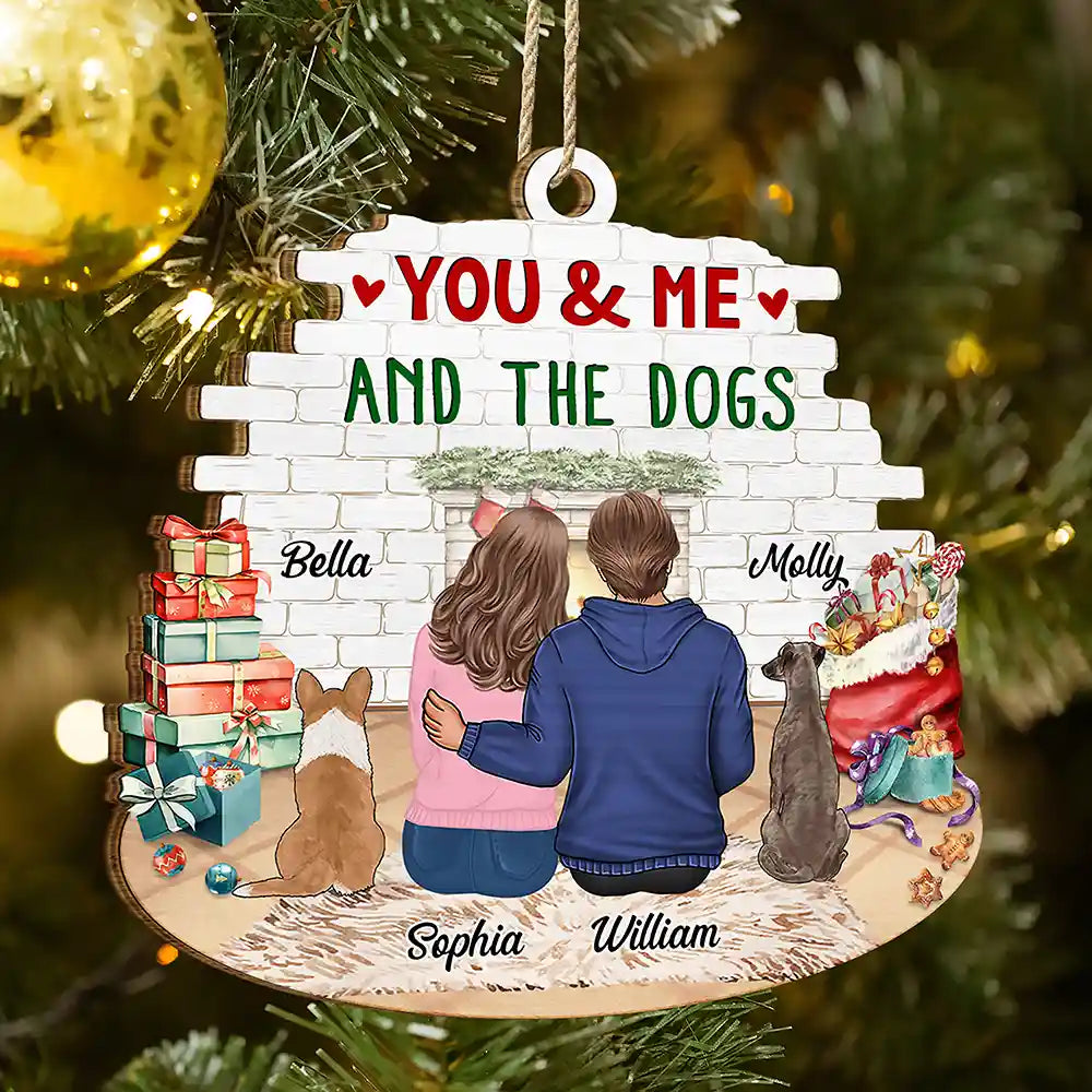 You & Me & The Dog Christmas Couple - Personalized Custom Shaped Wooden Ornament