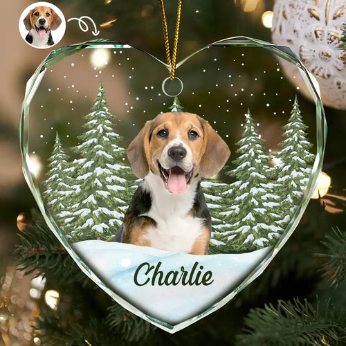 Custom Photo Pet Face Dog Cat Memorial - Personalized Heart Shaped Glass Ornament
