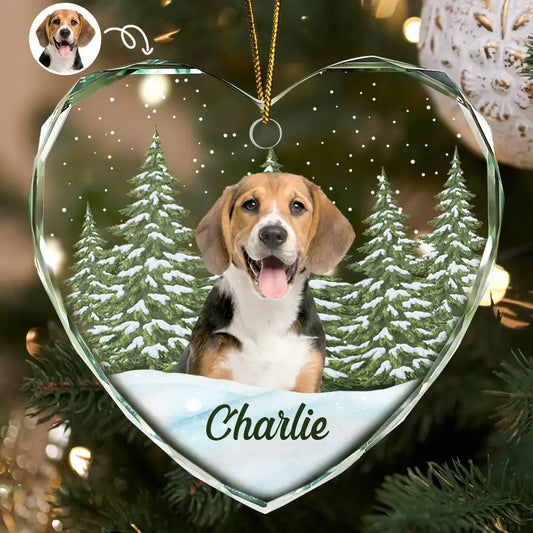 Custom Photo Pet Face Dog Cat Memorial - Personalized Heart Shaped Acrylic Ornament