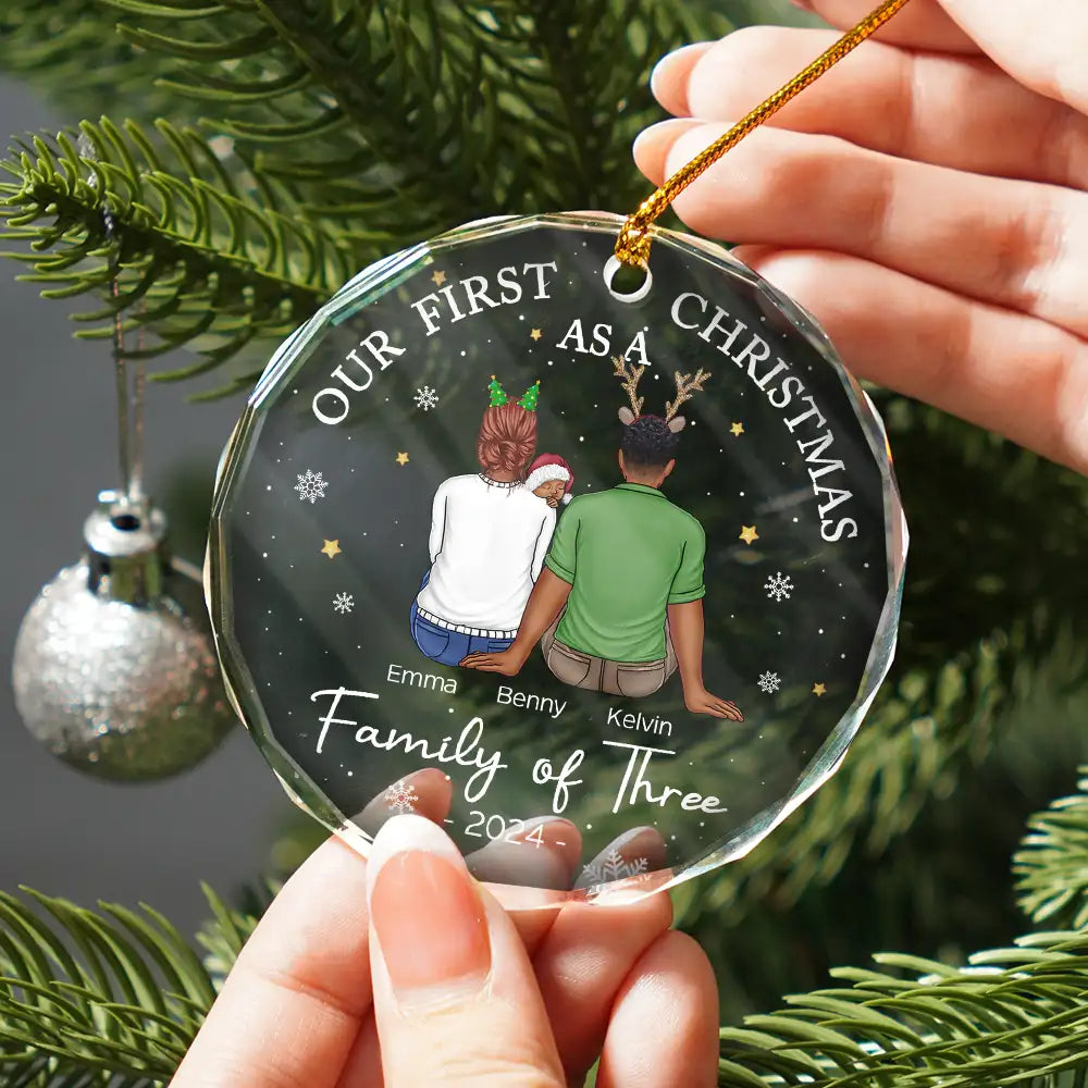 First Christmas As A Family Of Three New Parents - Personalized Circle  Ornament