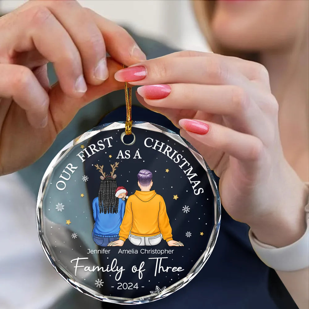 First Christmas As A Family Of Three New Parents - Personalized Circle  Ornament