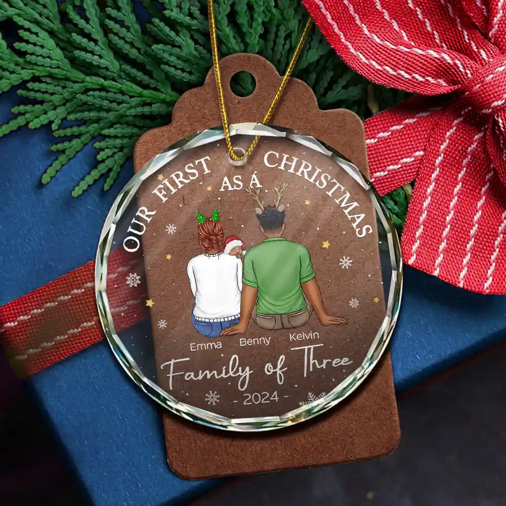First Christmas As A Family Of Three New Parents - Personalized Circle  Ornament