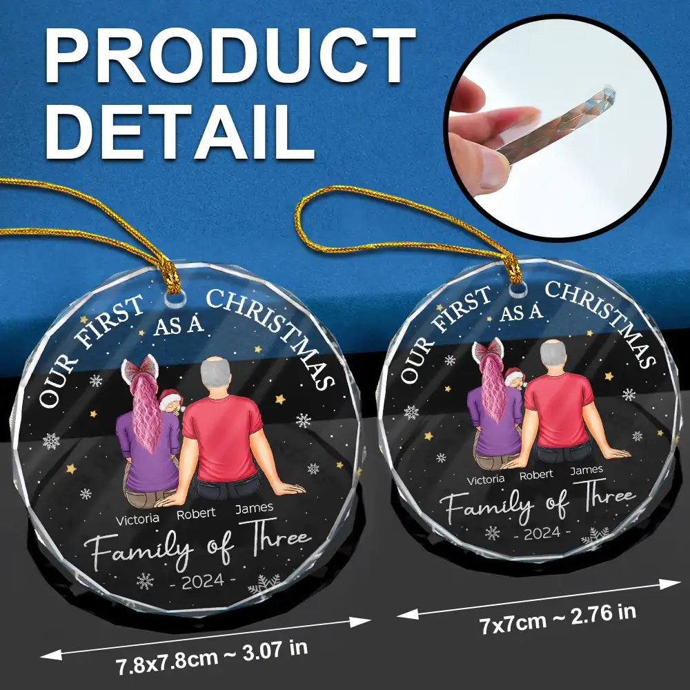 First Christmas As A Family Of Three New Parents - Personalized Circle Glass Ornament