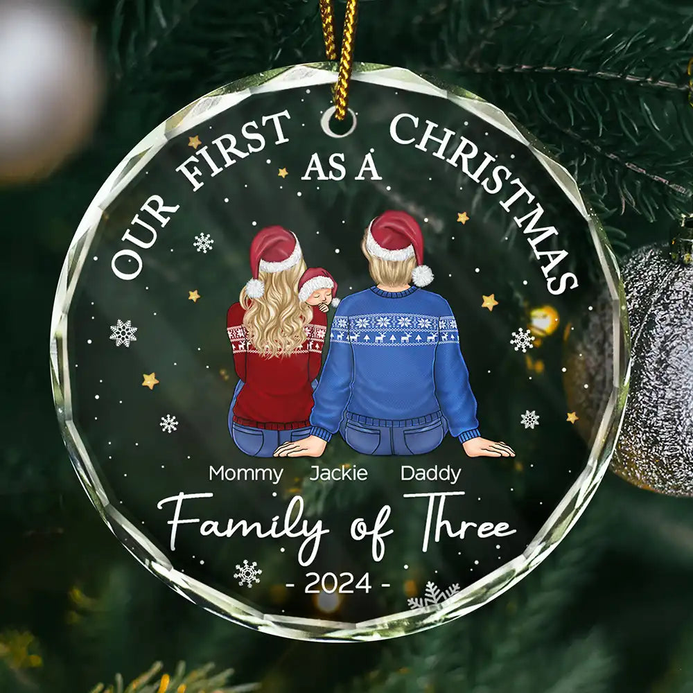 First Christmas As A Family Of Three New Parents - Personalized Circle  Ornament