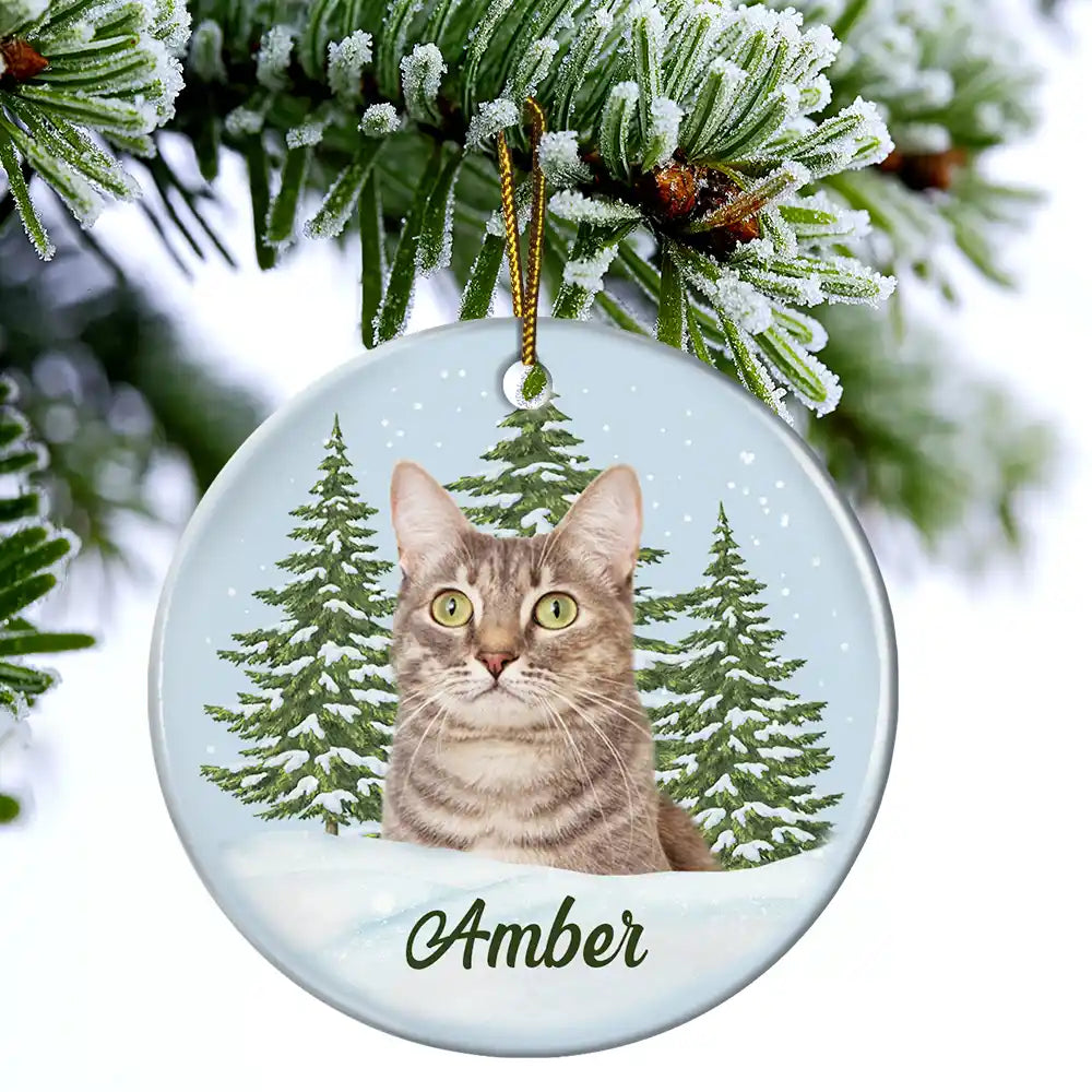 Custom Photo Pet Face Memorial - Personalized Circle Ceramic Ornament