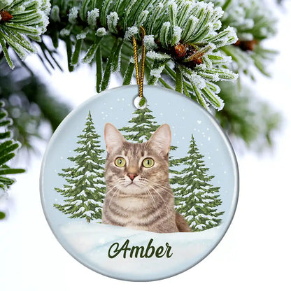 Custom Photo Pet Face Memorial - Personalized Circle Ceramic Ornament