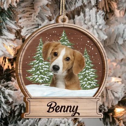 Custom Photo Pet Face Memorial Dog Cat - Personalized 2-Layered Wooden Ornament