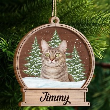 Custom Photo Pet Face Memorial Dog Cat - Personalized 2-Layered Wooden Ornament