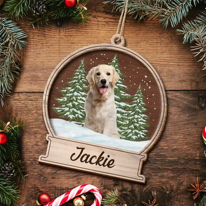Custom Photo Pet Face Memorial Dog Cat - Personalized 2-Layered Wooden Ornament