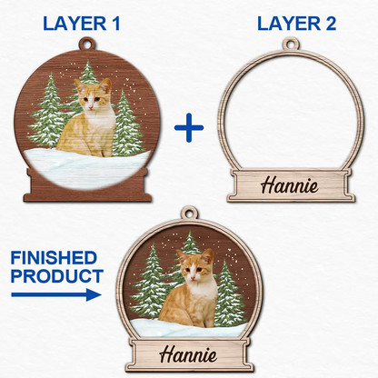 Custom Photo Pet Face Memorial Dog Cat - Personalized 2-Layered Wooden Ornament