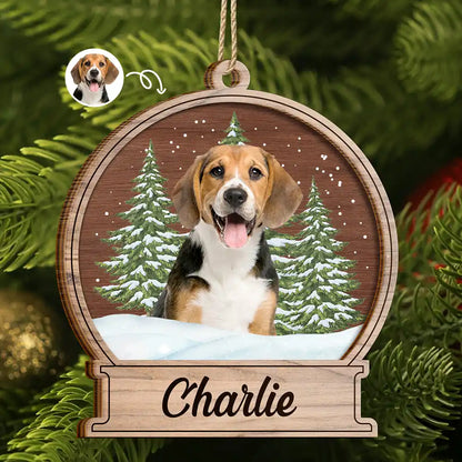 Custom Photo Pet Face Memorial Dog Cat - Personalized 2-Layered Wooden Ornament