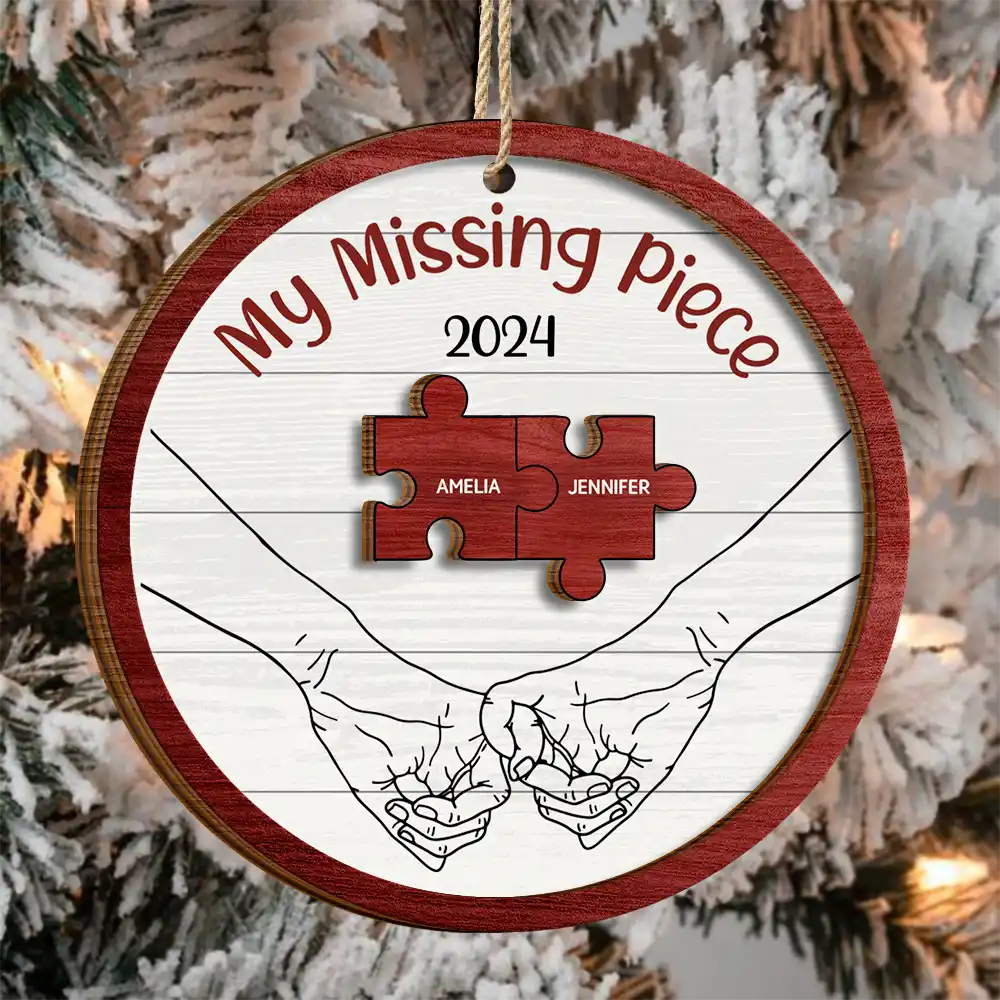 My Missing Piece Christmas Couple Holding Hands - Personalized Wooden Ornament