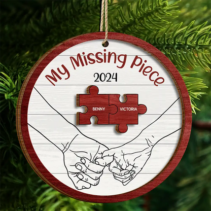 My Missing Piece Christmas Couple Holding Hands - Personalized Wooden Ornament