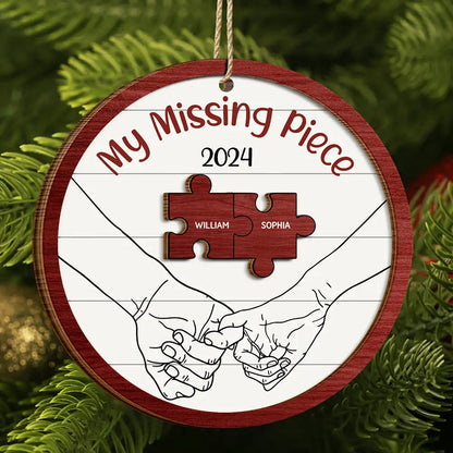 My Missing Piece Christmas Couple Holding Hands - Personalized Wooden Ornament