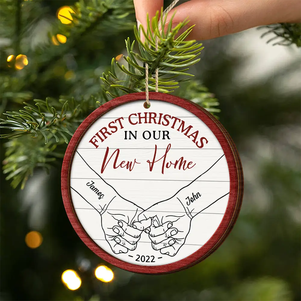 Gift For Couples - First Christmas As Mr & Mrs Couple Holding Hands - Personalized 2-Layered Wooden Ornament