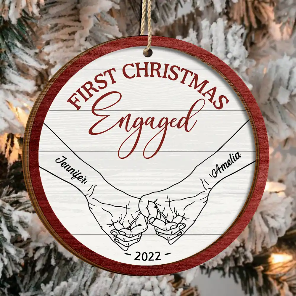 Gift For Couples - First Christmas As Mr & Mrs Couple Holding Hands - Personalized 2-Layered Wooden Ornament