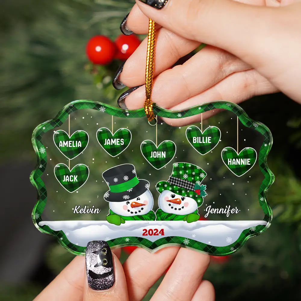 Family, Gift For Grandparents - Papa Nana Snowman Christmas Grandparents - Personalized Medallion Glass Ornament