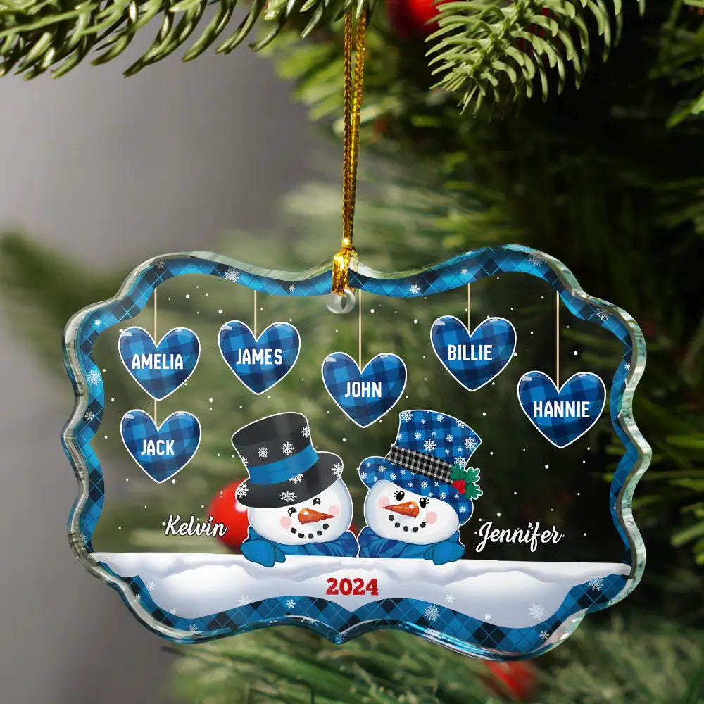 Family, Gift For Grandparents - Papa Nana Snowman Christmas Grandparents - Personalized Medallion Glass Ornament