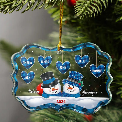 Family, Gift For Grandparents - Papa Nana Snowman Christmas Grandparents - Personalized Medallion Glass Ornament