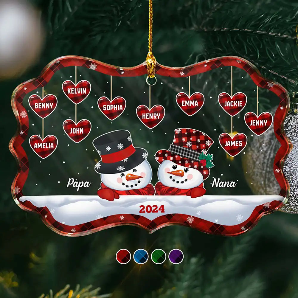 Family, Gift For Grandparents - Papa Nana Snowman Christmas Grandparents - Personalized Medallion Glass Ornament