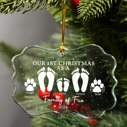 First Christmas As A Family Of Four Footprints - Personalized Medallion Acrylic Ornament