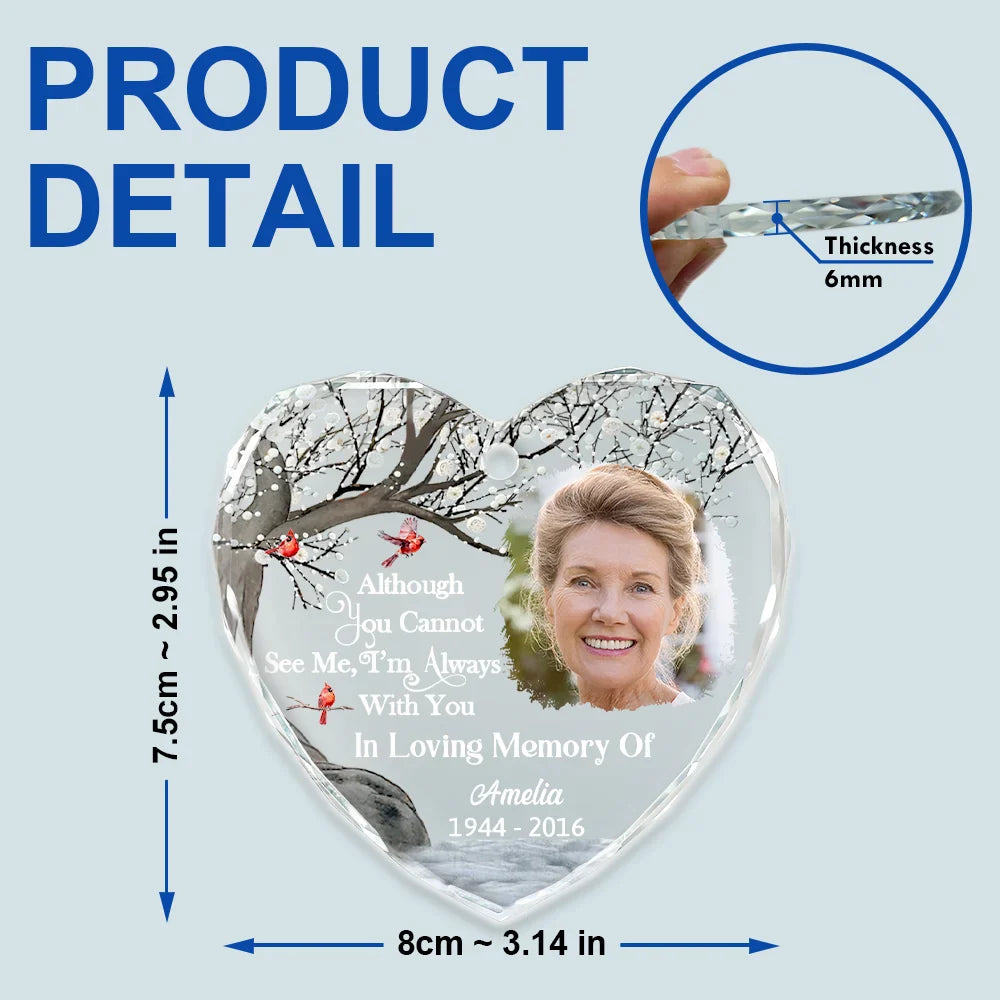 Family, Parents, Gift For Grandparents, Gift For Sibling - Custom Photo Always And Forever In Our Hearts Memorial - Personalized Heart Shaped Glass Ornament