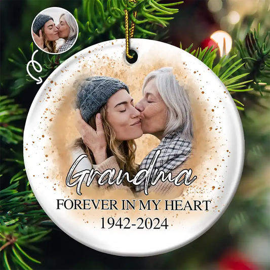 Custom Photo Memorial Grandma And Granddaughter - Personalized Circle Acrylic Ornament