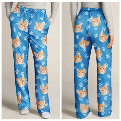 Custom Photo Face Funny Pattern Dog Cat Family - Personalized Pajama Pants