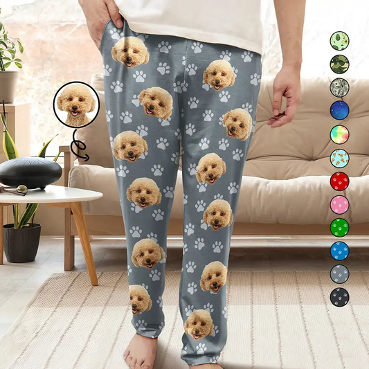 Custom Photo Face Funny Pattern Dog Cat Family - Personalized Pajama Pants