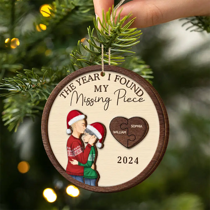The Year I Found My Missing Piece Hugging Couple - Personalized 2-Layered Wooden Ornament